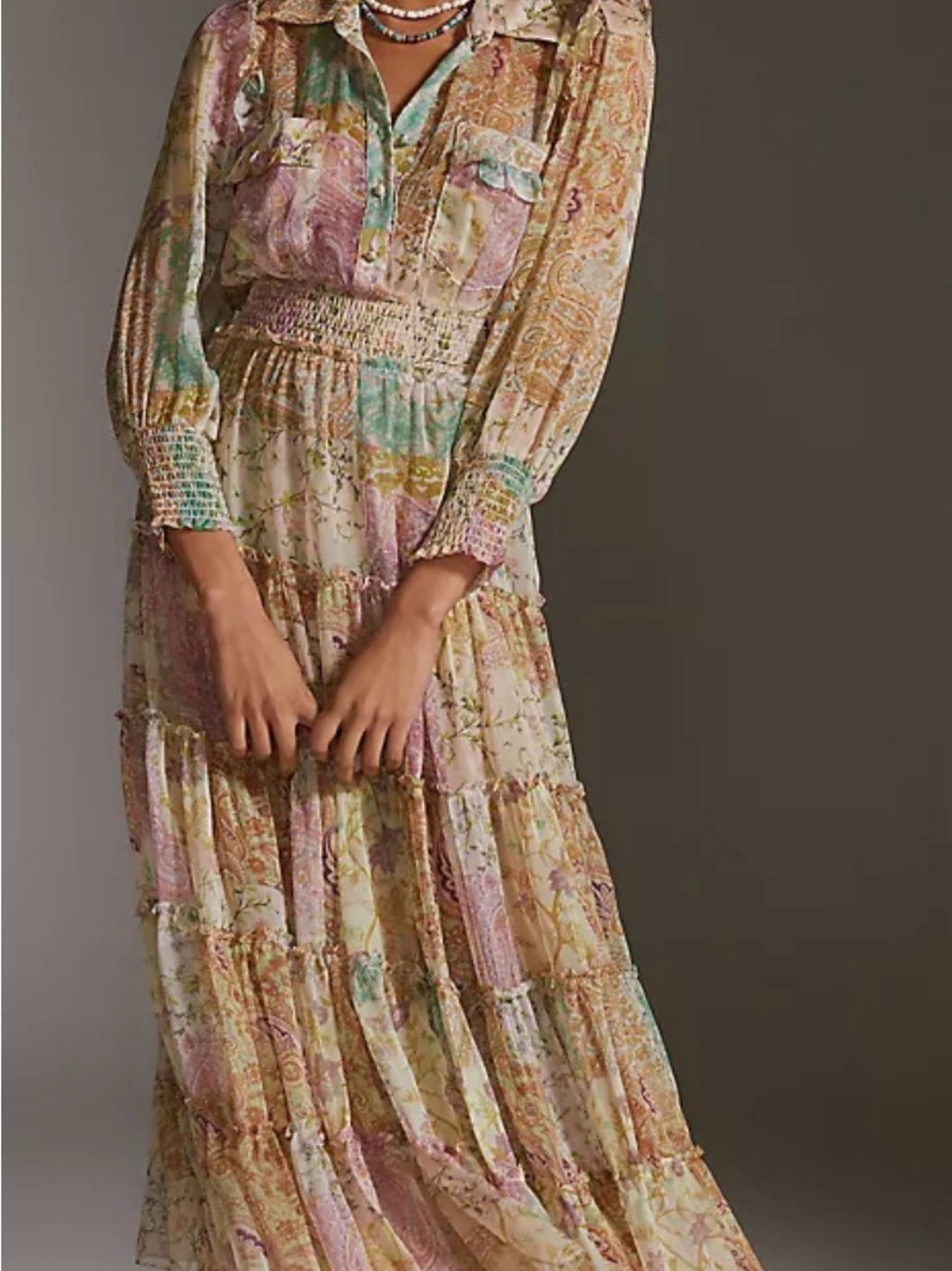 Misa Los Angeles Pastel Floral Patchwork Maxi Dress